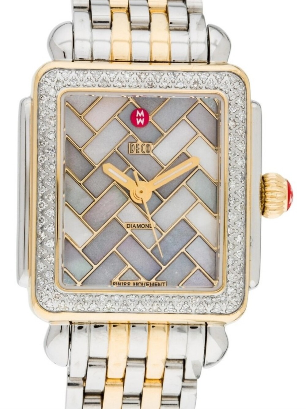Michele Deco 16 Mosaic Two Tone Face Diamond Bezel With Silver Band Ladies Watch